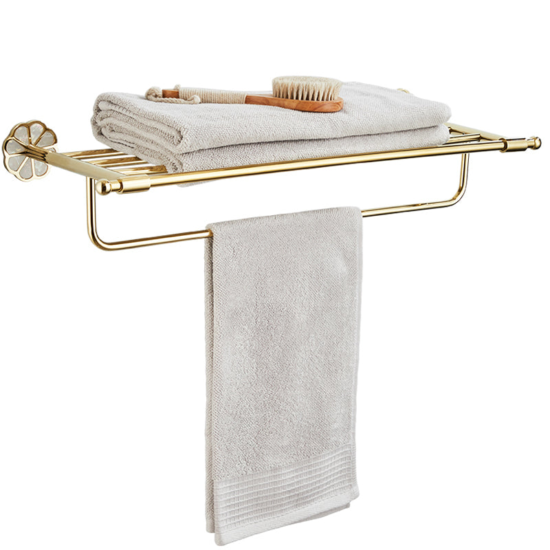 Gold Modern Bathroom Accessory Set, Bath Shelf, Towel Bar, Paper Holder, Robe Hooks Clearhalo 'Bathroom Hardware Sets' 'Bathroom Hardware' 'Bathroom Remodel & Bathroom Fixtures' 'bathroom_hardware_sets' 'Home Improvement' 'home_improvement' 'home_improvement_bathroom_hardware_sets' 7240458