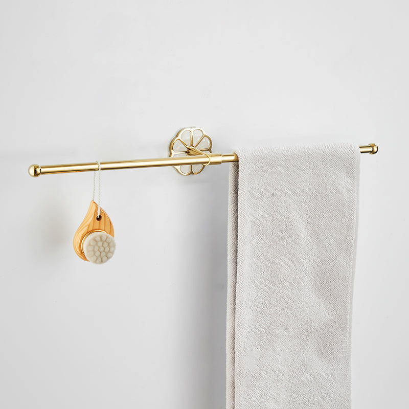 Gold Modern Bathroom Accessory Set, Bath Shelf, Towel Bar, Paper Holder, Robe Hooks Single Deck Plate Towel Bar Clearhalo 'Bathroom Hardware Sets' 'Bathroom Hardware' 'Bathroom Remodel & Bathroom Fixtures' 'bathroom_hardware_sets' 'Home Improvement' 'home_improvement' 'home_improvement_bathroom_hardware_sets' 7240462