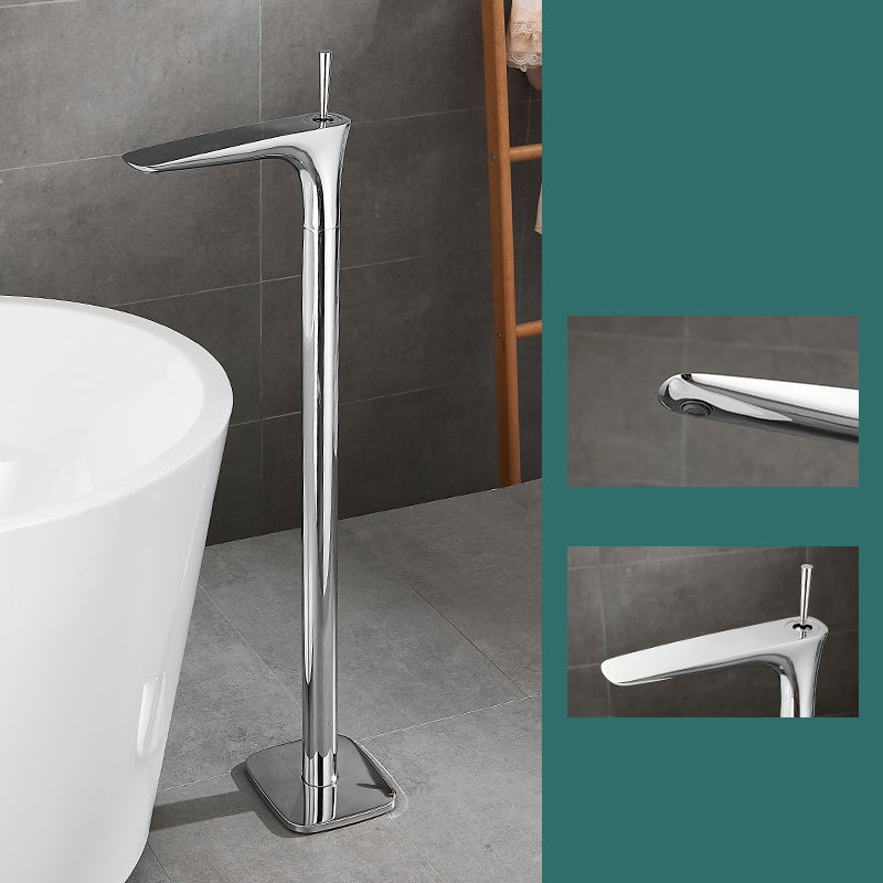 Floor Mount Bathroom Faucet Solid Color Low Arc Freestanding Tub Faucet Silver Thin Faucet Hand Shower Not Included Clearhalo 'Bathroom Remodel & Bathroom Fixtures' 'Bathtub Faucets' 'bathtub_faucets' 'Home Improvement' 'home_improvement' 'home_improvement_bathtub_faucets' 7241854