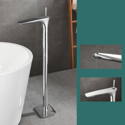 Floor Mount Bathroom Faucet Solid Color Low Arc Freestanding Tub Faucet Silver Thin Faucet Hand Shower Not Included Clearhalo 'Bathroom Remodel & Bathroom Fixtures' 'Bathtub Faucets' 'bathtub_faucets' 'Home Improvement' 'home_improvement' 'home_improvement_bathtub_faucets' 7241854