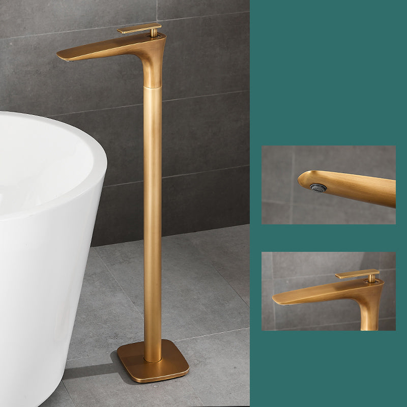Floor Mount Bathroom Faucet Solid Color Low Arc Freestanding Tub Faucet Bronze Lever Handles Hand Shower Not Included Clearhalo 'Bathroom Remodel & Bathroom Fixtures' 'Bathtub Faucets' 'bathtub_faucets' 'Home Improvement' 'home_improvement' 'home_improvement_bathtub_faucets' 7241860