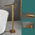 Floor Mount Bathroom Faucet Solid Color Low Arc Freestanding Tub Faucet Gold Thin Faucet Hand Shower Not Included Clearhalo 'Bathroom Remodel & Bathroom Fixtures' 'Bathtub Faucets' 'bathtub_faucets' 'Home Improvement' 'home_improvement' 'home_improvement_bathtub_faucets' 7241869