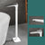 Floor Mount Bathroom Faucet Solid Color Low Arc Freestanding Tub Faucet White Lever Handles Hand Shower Not Included Clearhalo 'Bathroom Remodel & Bathroom Fixtures' 'Bathtub Faucets' 'bathtub_faucets' 'Home Improvement' 'home_improvement' 'home_improvement_bathtub_faucets' 7241872