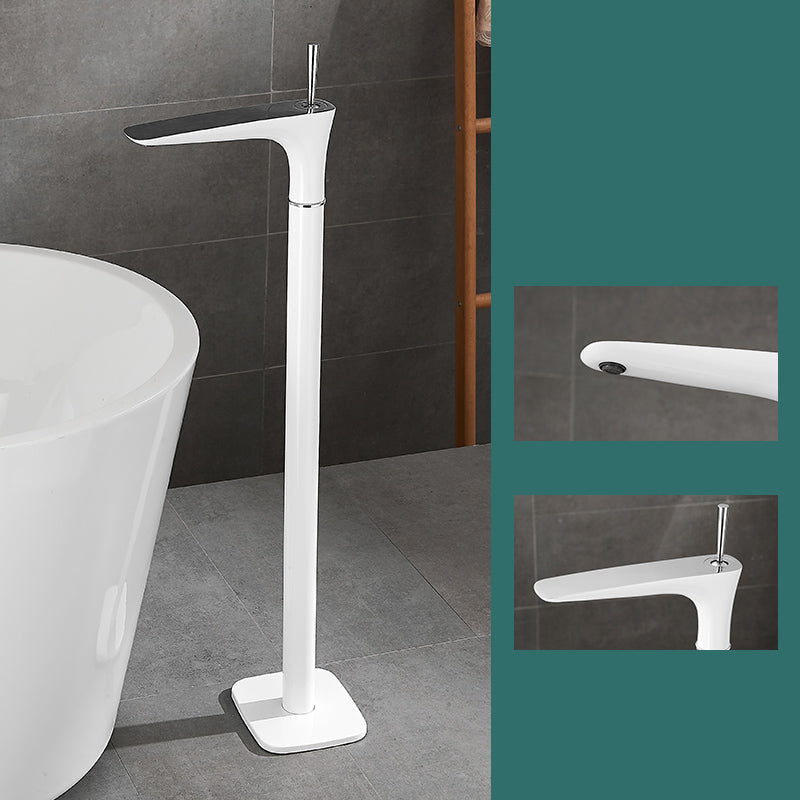 Floor Mount Bathroom Faucet Solid Color Low Arc Freestanding Tub Faucet White Thin Faucet Hand Shower Not Included Clearhalo 'Bathroom Remodel & Bathroom Fixtures' 'Bathtub Faucets' 'bathtub_faucets' 'Home Improvement' 'home_improvement' 'home_improvement_bathtub_faucets' 7241873