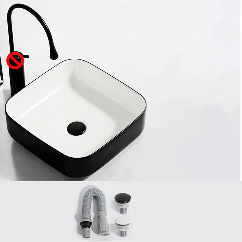 Modern Bathroom Sink Pop-Up Drain Rectangular Trough Sink without Faucet 15.4"L x 15.4"W x 5.5"H Black/ White Clearhalo 'Bathroom Remodel & Bathroom Fixtures' 'Bathroom Sinks & Faucet Components' 'Bathroom Sinks' 'bathroom_sink' 'Home Improvement' 'home_improvement' 'home_improvement_bathroom_sink' 7241914