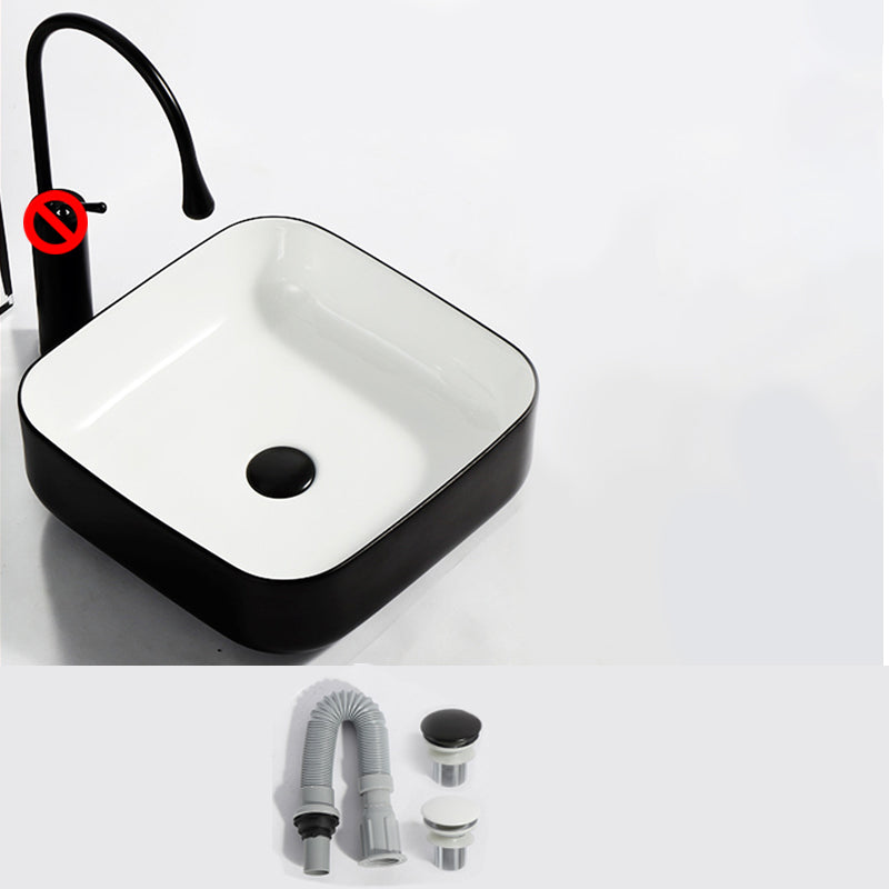 Modern Bathroom Sink Pop-Up Drain Rectangular Trough Sink without Faucet 15.4"L x 15.4"W x 5.5"H Black White Clearhalo 'Bathroom Remodel & Bathroom Fixtures' 'Bathroom Sinks & Faucet Components' 'Bathroom Sinks' 'bathroom_sink' 'Home Improvement' 'home_improvement' 'home_improvement_bathroom_sink' 7241914