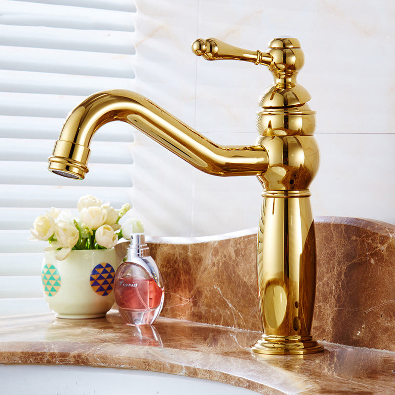 Glam Vessel Faucet Swivel Spout Lever Handle Bathroom Vessel Faucet Gold Short Clearhalo 'Bathroom Remodel & Bathroom Fixtures' 'Bathroom Sink Faucets' 'Bathroom Sinks & Faucet Components' 'bathroom_sink_faucets' 'Home Improvement' 'home_improvement' 'home_improvement_bathroom_sink_faucets' 7241988