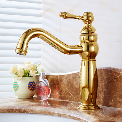 Glam Vessel Faucet Swivel Spout Lever Handle Bathroom Vessel Faucet Gold Short Clearhalo 'Bathroom Remodel & Bathroom Fixtures' 'Bathroom Sink Faucets' 'Bathroom Sinks & Faucet Components' 'bathroom_sink_faucets' 'Home Improvement' 'home_improvement' 'home_improvement_bathroom_sink_faucets' 7241988