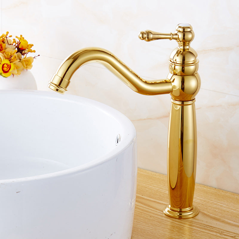 Glam Vessel Faucet Swivel Spout Lever Handle Bathroom Vessel Faucet Gold Tall Clearhalo 'Bathroom Remodel & Bathroom Fixtures' 'Bathroom Sink Faucets' 'Bathroom Sinks & Faucet Components' 'bathroom_sink_faucets' 'Home Improvement' 'home_improvement' 'home_improvement_bathroom_sink_faucets' 7241990