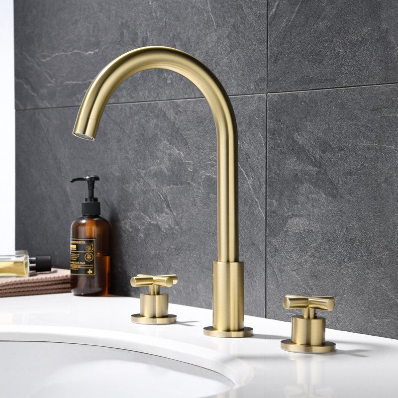 Luxury Lavatory Faucet 3 Holes Knob Handle Gooseneck Vanity Sink Faucet Clearhalo 'Bathroom Remodel & Bathroom Fixtures' 'Bathroom Sink Faucets' 'Bathroom Sinks & Faucet Components' 'bathroom_sink_faucets' 'Home Improvement' 'home_improvement' 'home_improvement_bathroom_sink_faucets' 7242000