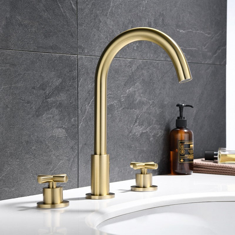 Luxury Lavatory Faucet 3 Holes Knob Handle Gooseneck Vanity Sink Faucet Clearhalo 'Bathroom Remodel & Bathroom Fixtures' 'Bathroom Sink Faucets' 'Bathroom Sinks & Faucet Components' 'bathroom_sink_faucets' 'Home Improvement' 'home_improvement' 'home_improvement_bathroom_sink_faucets' 7242002