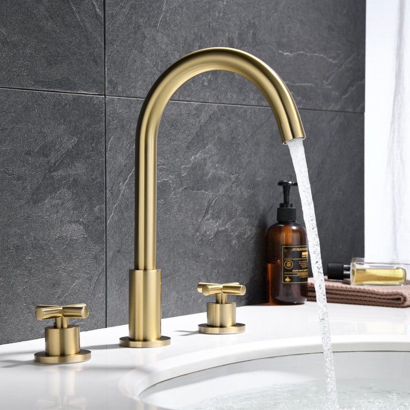 Luxury Lavatory Faucet 3 Holes Knob Handle Gooseneck Vanity Sink Faucet Clearhalo 'Bathroom Remodel & Bathroom Fixtures' 'Bathroom Sink Faucets' 'Bathroom Sinks & Faucet Components' 'bathroom_sink_faucets' 'Home Improvement' 'home_improvement' 'home_improvement_bathroom_sink_faucets' 7242003