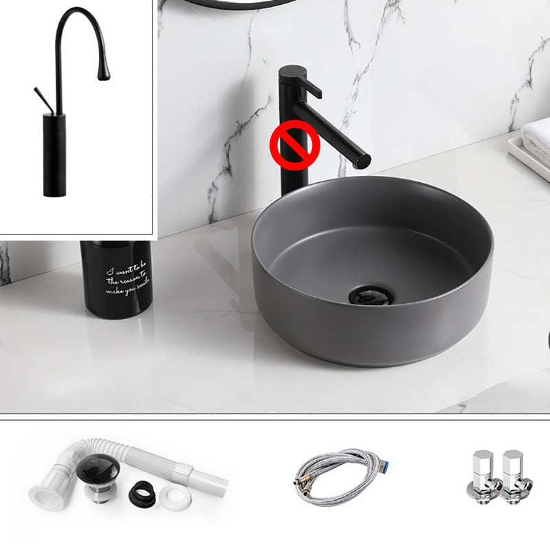 Modern Style Vessel Sink Pure Color Round Ceramic Vessel Sink Grey Angle Valve with Cold and Hot Faucet Sink with Faucet Clearhalo 'Bathroom Remodel & Bathroom Fixtures' 'Bathroom Sinks & Faucet Components' 'Bathroom Sinks' 'bathroom_sink' 'Home Improvement' 'home_improvement' 'home_improvement_bathroom_sink' 7242048
