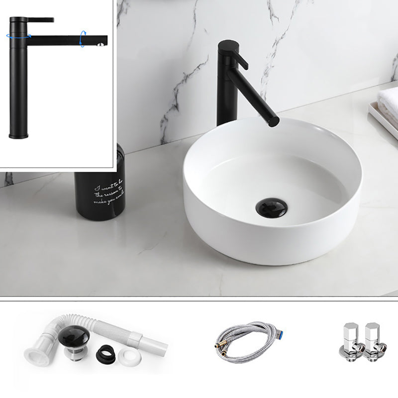 Modern Style Vessel Sink Pure Color Round Ceramic Vessel Sink White Angle Valve & Swivel Faucet Sink with Faucet Clearhalo 'Bathroom Remodel & Bathroom Fixtures' 'Bathroom Sinks & Faucet Components' 'Bathroom Sinks' 'bathroom_sink' 'Home Improvement' 'home_improvement' 'home_improvement_bathroom_sink' 7242054