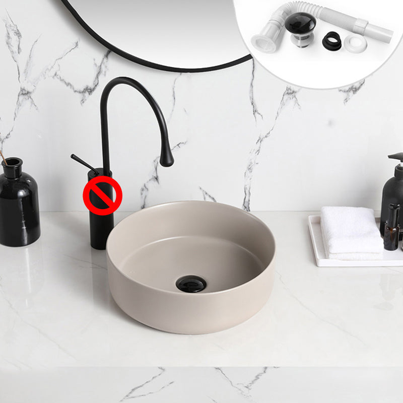 Modern Style Vessel Sink Pure Color Round Ceramic Vessel Sink Khaki Unavailiable Sink Clearhalo 'Bathroom Remodel & Bathroom Fixtures' 'Bathroom Sinks & Faucet Components' 'Bathroom Sinks' 'bathroom_sink' 'Home Improvement' 'home_improvement' 'home_improvement_bathroom_sink' 7242064