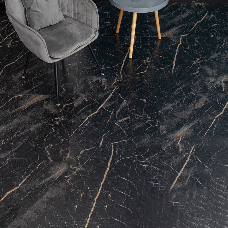 Home Indoor Vinyl Floor Peel and Stick Marble Print Square PVC Flooring Gloss Black Clearhalo 'Flooring 'Home Improvement' 'home_improvement' 'home_improvement_vinyl_flooring' 'Vinyl Flooring' 'vinyl_flooring' Walls and Ceiling' 7242278