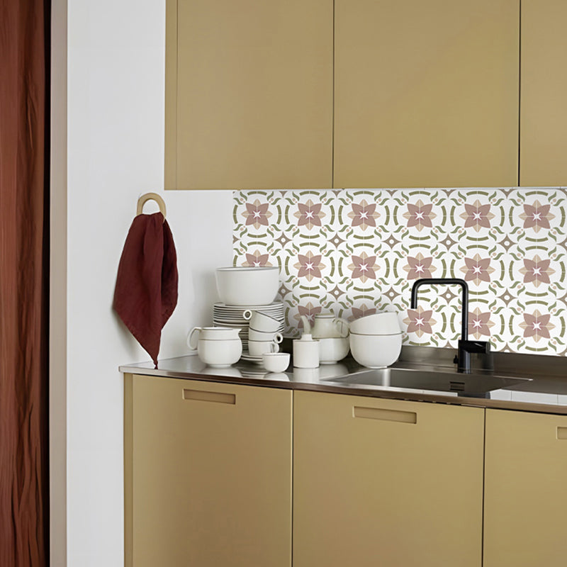 Beige Tone Peel & Stick Tile Square Pattern Printing Single Tile White 100-Piece Set Clearhalo 'Flooring 'Home Improvement' 'home_improvement' 'home_improvement_peel_stick_blacksplash' 'Peel & Stick Backsplash Tile' 'peel_stick_blacksplash' 'Walls & Ceilings' Walls and Ceiling' 7242362