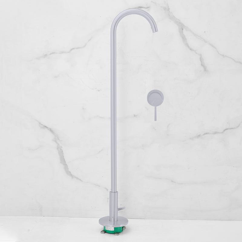 Modern High Arc Bathroom Faucet Floor Mounted Bath Faucet Trim White Manual Switch Clearhalo 'Bathroom Remodel & Bathroom Fixtures' 'Bathtub Faucets' 'bathtub_faucets' 'Home Improvement' 'home_improvement' 'home_improvement_bathtub_faucets' 7242491