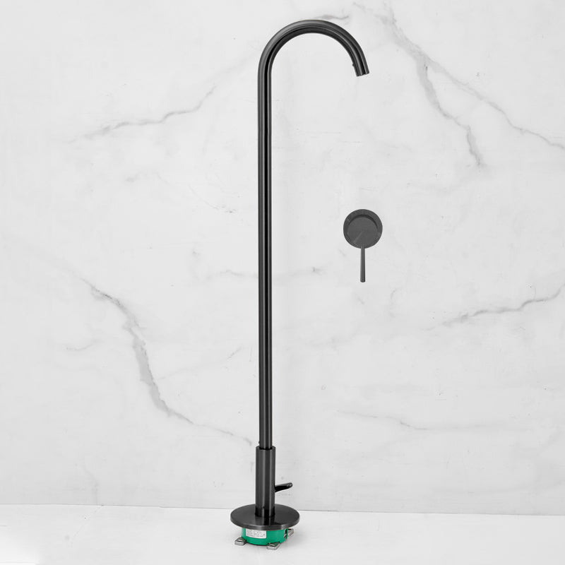Modern High Arc Bathroom Faucet Floor Mounted Bath Faucet Trim Black Manual Switch Clearhalo 'Bathroom Remodel & Bathroom Fixtures' 'Bathtub Faucets' 'bathtub_faucets' 'Home Improvement' 'home_improvement' 'home_improvement_bathtub_faucets' 7242493