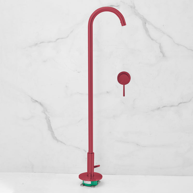 Modern High Arc Bathroom Faucet Floor Mounted Bath Faucet Trim Red Manual Switch Clearhalo 'Bathroom Remodel & Bathroom Fixtures' 'Bathtub Faucets' 'bathtub_faucets' 'Home Improvement' 'home_improvement' 'home_improvement_bathtub_faucets' 7242495