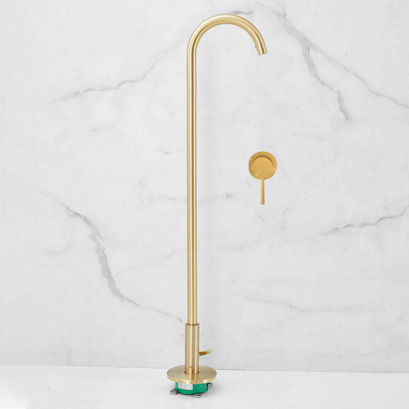 Modern High Arc Bathroom Faucet Floor Mounted Bath Faucet Trim Gold Manual Switch Clearhalo 'Bathroom Remodel & Bathroom Fixtures' 'Bathtub Faucets' 'bathtub_faucets' 'Home Improvement' 'home_improvement' 'home_improvement_bathtub_faucets' 7242497