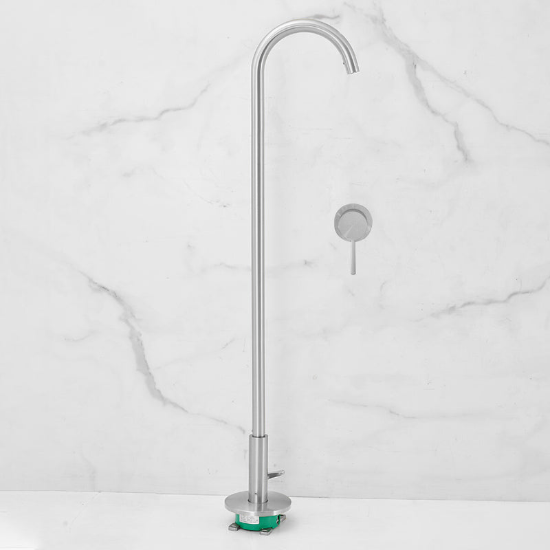 Modern High Arc Bathroom Faucet Floor Mounted Bath Faucet Trim Silver Manual Switch Clearhalo 'Bathroom Remodel & Bathroom Fixtures' 'Bathtub Faucets' 'bathtub_faucets' 'Home Improvement' 'home_improvement' 'home_improvement_bathtub_faucets' 7242499