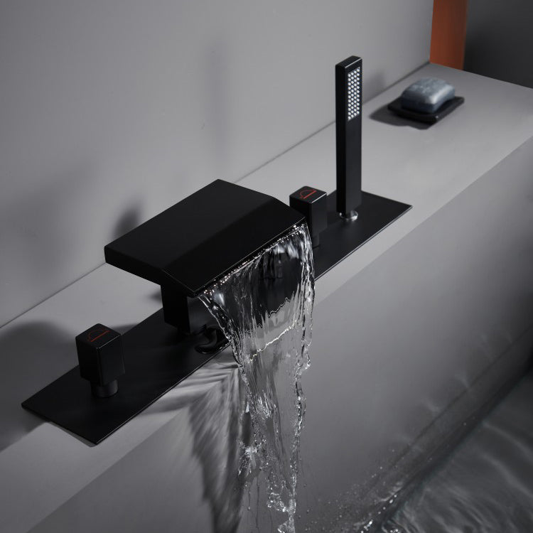Modern Bath Faucet Trim Brass with Handheld Shower Deck-Mount Roman Bathtub Faucet Clearhalo 'Bathroom Remodel & Bathroom Fixtures' 'Bathtub Faucets' 'bathtub_faucets' 'Home Improvement' 'home_improvement' 'home_improvement_bathtub_faucets' 7242506