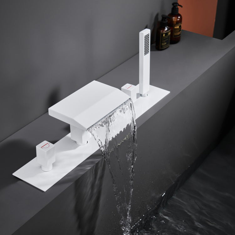 Modern Bath Faucet Trim Brass with Handheld Shower Deck-Mount Roman Bathtub Faucet Clearhalo 'Bathroom Remodel & Bathroom Fixtures' 'Bathtub Faucets' 'bathtub_faucets' 'Home Improvement' 'home_improvement' 'home_improvement_bathtub_faucets' 7242508