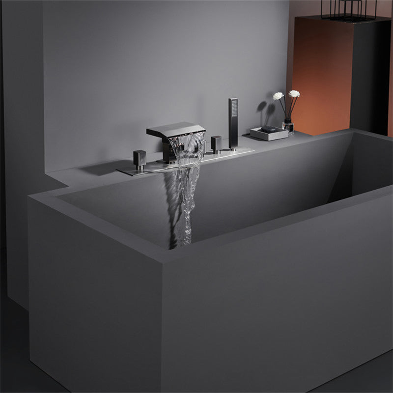 Modern Bath Faucet Trim Brass with Handheld Shower Deck-Mount Roman Bathtub Faucet Grey Clearhalo 'Bathroom Remodel & Bathroom Fixtures' 'Bathtub Faucets' 'bathtub_faucets' 'Home Improvement' 'home_improvement' 'home_improvement_bathtub_faucets' 7242509