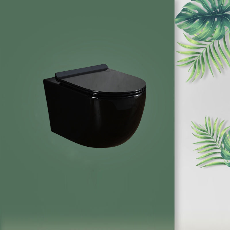 Contemporary Wall Mount Flush Toilet Ceramic Urine Toilet with Seat for Washroom 14"L x 20"W x 14"H Bright Black Toilet Only Clearhalo 'Bathroom Remodel & Bathroom Fixtures' 'Home Improvement' 'home_improvement' 'home_improvement_toilets' 'Toilets & Bidets' 'Toilets' 7242956