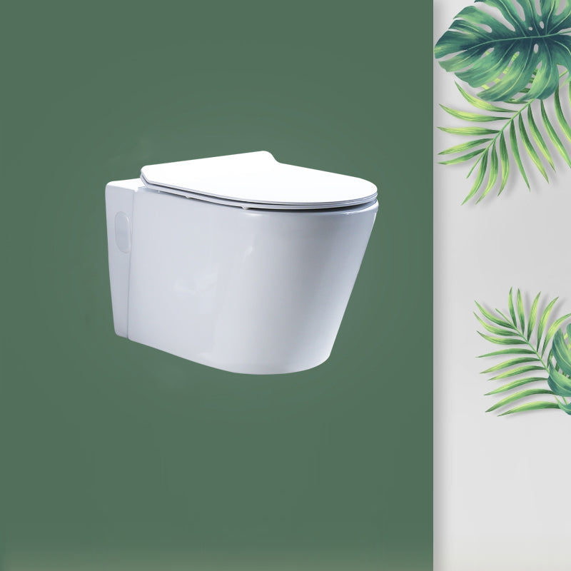 Contemporary Wall Mount Flush Toilet Ceramic Urine Toilet with Seat for Washroom 14"L x 22"W x 14"H White Toilet Only Clearhalo 'Bathroom Remodel & Bathroom Fixtures' 'Home Improvement' 'home_improvement' 'home_improvement_toilets' 'Toilets & Bidets' 'Toilets' 7242957