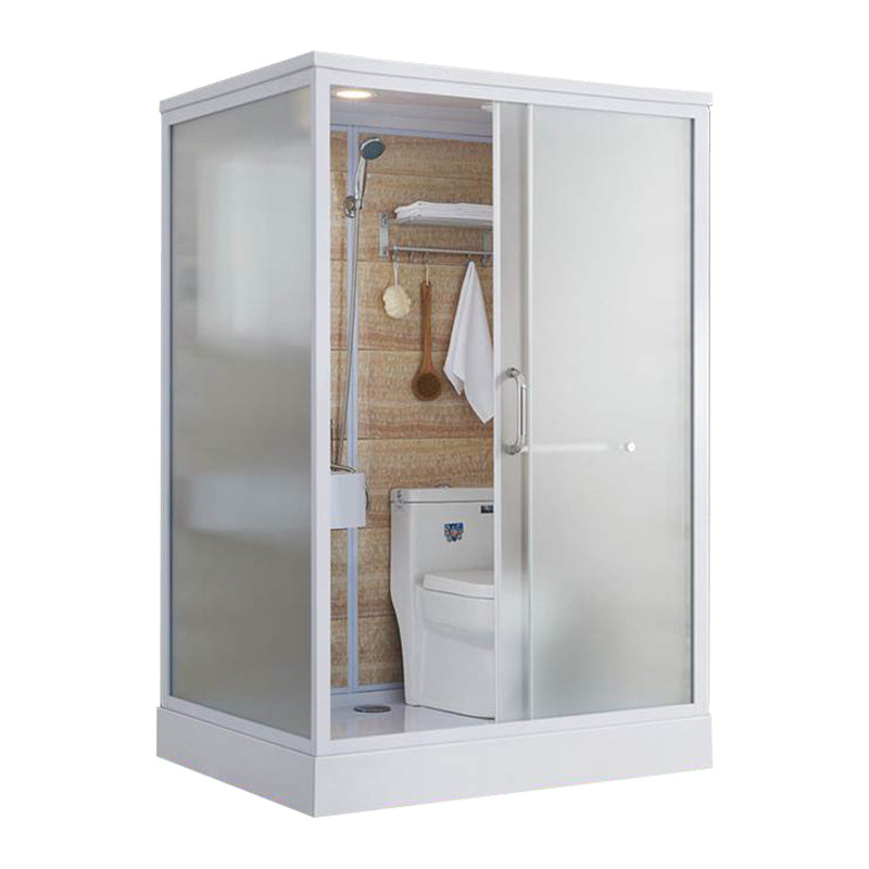 Framed White Shower Kit Corner Rectangle Frosted Shower Stall 55"L x 43"W x 91"H Front Opening Clearhalo 'Bathroom Remodel & Bathroom Fixtures' 'Home Improvement' 'home_improvement' 'home_improvement_shower_stalls_enclosures' 'Shower Stalls & Enclosures' 'shower_stalls_enclosures' 'Showers & Bathtubs' 7242972
