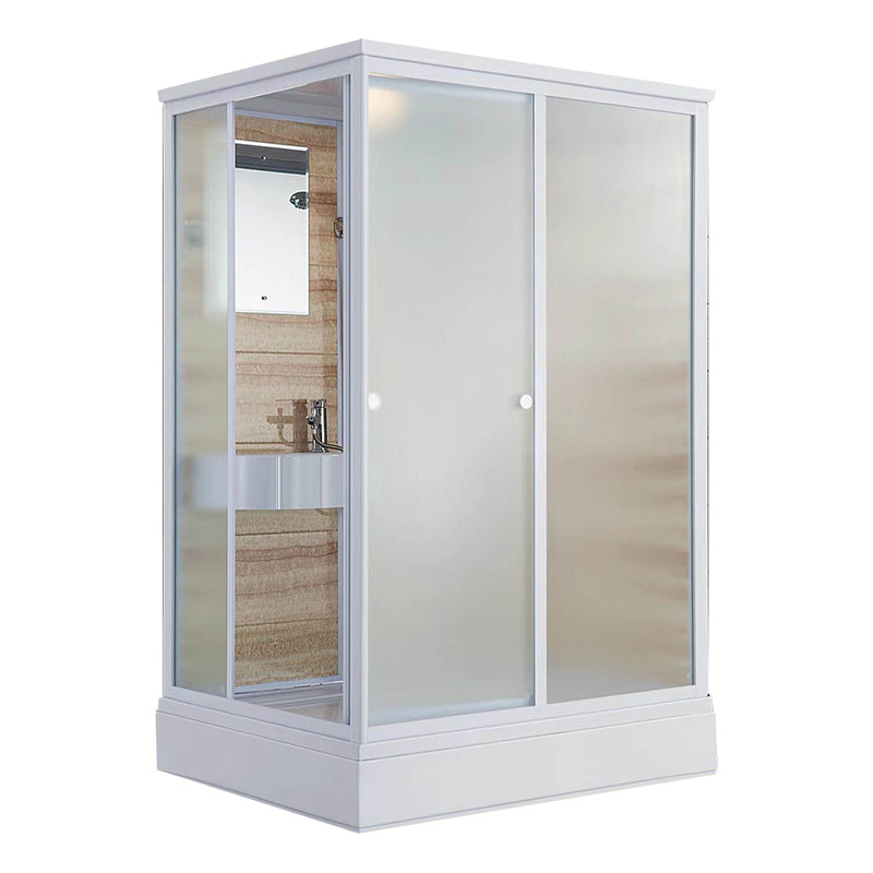 Framed White Shower Kit Corner Rectangle Frosted Shower Stall 55"L x 43"W x 91"H Sided Opening Clearhalo 'Bathroom Remodel & Bathroom Fixtures' 'Home Improvement' 'home_improvement' 'home_improvement_shower_stalls_enclosures' 'Shower Stalls & Enclosures' 'shower_stalls_enclosures' 'Showers & Bathtubs' 7242974