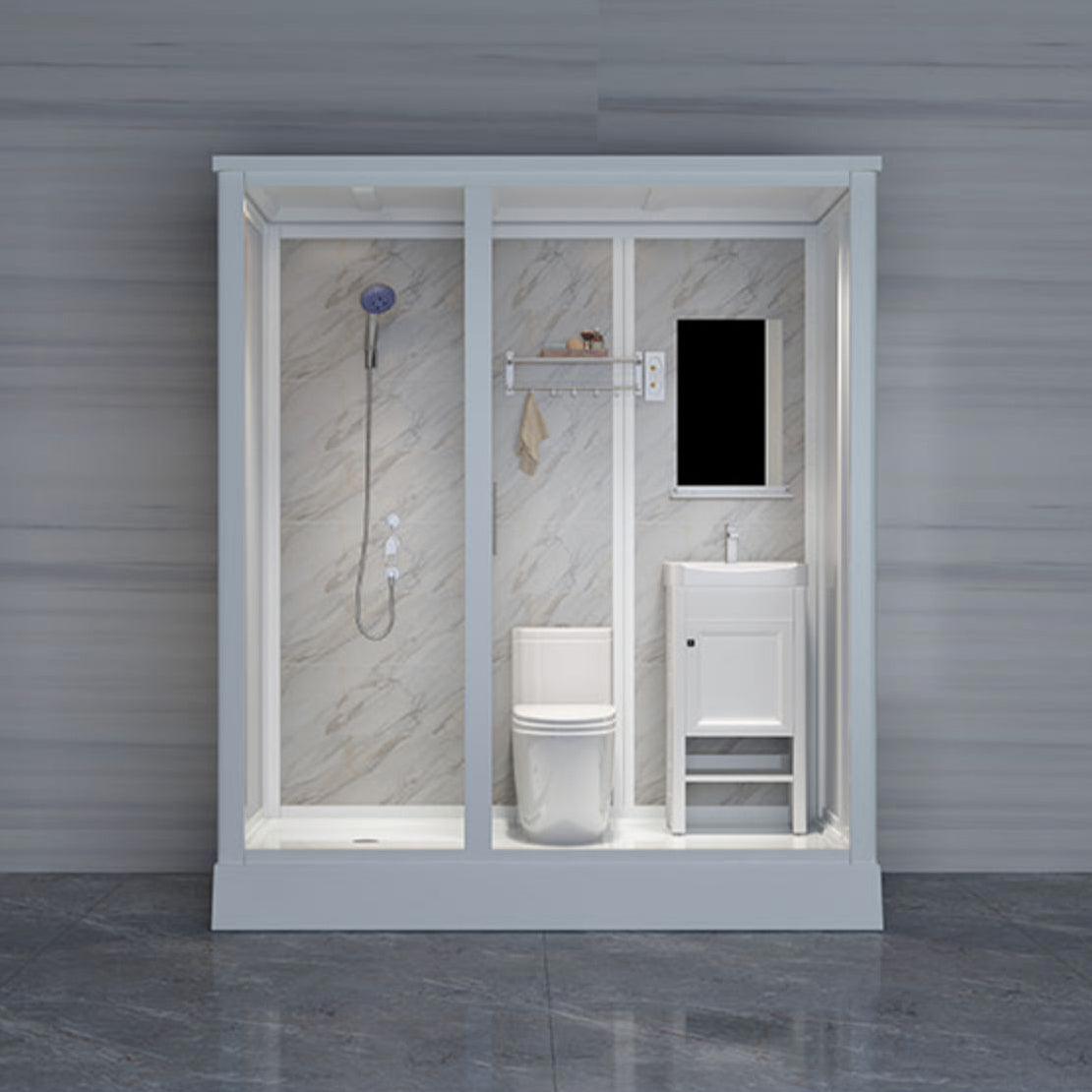Framed White Shower Kit Corner Rectangle Frosted Shower Stall Clearhalo 'Bathroom Remodel & Bathroom Fixtures' 'Home Improvement' 'home_improvement' 'home_improvement_shower_stalls_enclosures' 'Shower Stalls & Enclosures' 'shower_stalls_enclosures' 'Showers & Bathtubs' 7242975
