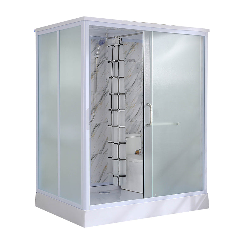 Framed White Shower Kit Corner Rectangle Frosted Shower Stall 67"L x 47"W x 91"H Front Opening Clearhalo 'Bathroom Remodel & Bathroom Fixtures' 'Home Improvement' 'home_improvement' 'home_improvement_shower_stalls_enclosures' 'Shower Stalls & Enclosures' 'shower_stalls_enclosures' 'Showers & Bathtubs' 7242976