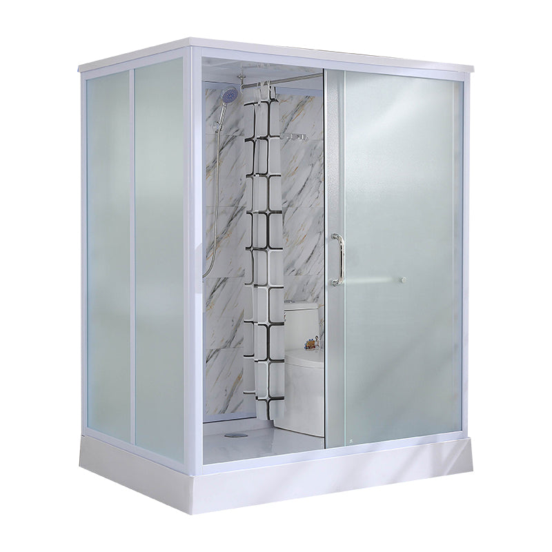 Framed White Shower Kit Corner Rectangle Frosted Shower Stall 67"L x 47"W x 91"H Front Opening Clearhalo 'Bathroom Remodel & Bathroom Fixtures' 'Home Improvement' 'home_improvement' 'home_improvement_shower_stalls_enclosures' 'Shower Stalls & Enclosures' 'shower_stalls_enclosures' 'Showers & Bathtubs' 7242976