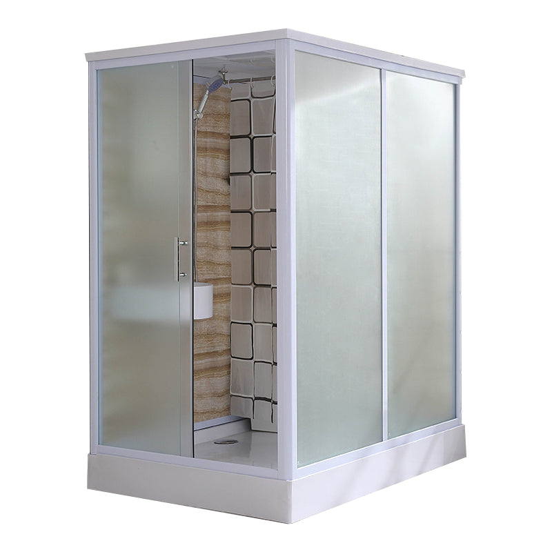 Framed White Shower Kit Corner Rectangle Frosted Shower Stall 67"L x 47"W x 91"H Sided Opening Clearhalo 'Bathroom Remodel & Bathroom Fixtures' 'Home Improvement' 'home_improvement' 'home_improvement_shower_stalls_enclosures' 'Shower Stalls & Enclosures' 'shower_stalls_enclosures' 'Showers & Bathtubs' 7242977