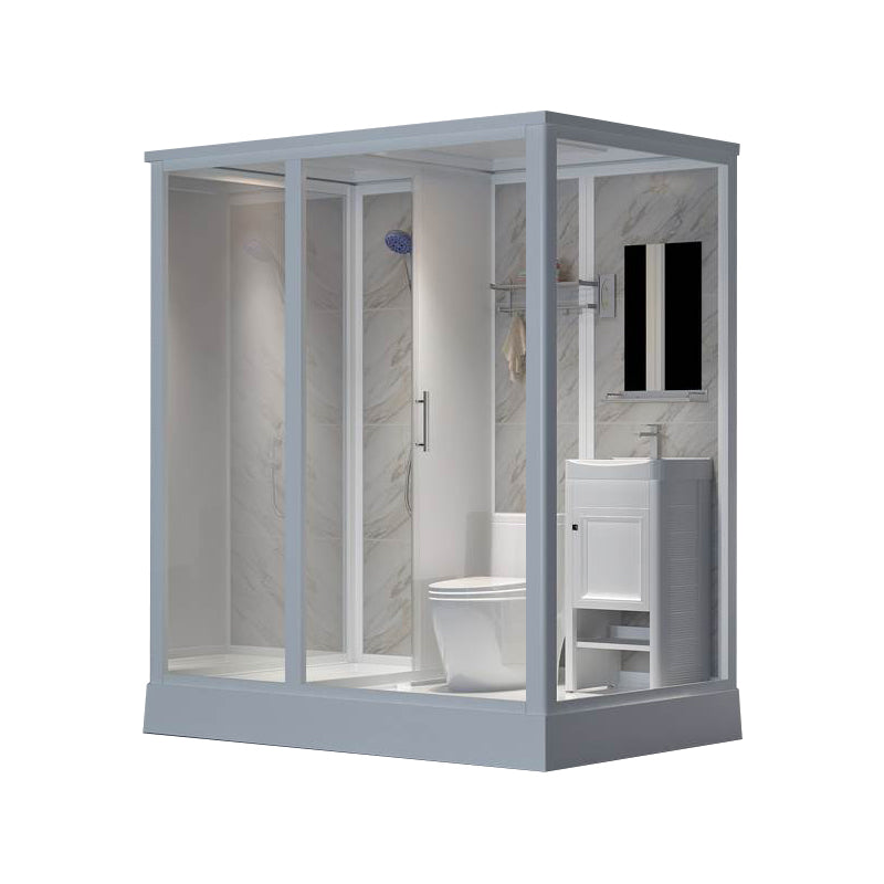 Framed White Shower Kit Corner Rectangle Frosted Shower Stall 75"L x 47"W x 91"H Left Front Opening Clearhalo 'Bathroom Remodel & Bathroom Fixtures' 'Home Improvement' 'home_improvement' 'home_improvement_shower_stalls_enclosures' 'Shower Stalls & Enclosures' 'shower_stalls_enclosures' 'Showers & Bathtubs' 7242979