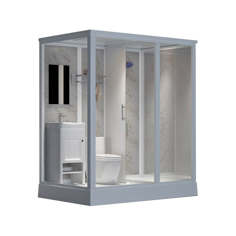 Framed White Shower Kit Corner Rectangle Frosted Shower Stall 75"L x 47"W x 91"H Right Front Opening Clearhalo 'Bathroom Remodel & Bathroom Fixtures' 'Home Improvement' 'home_improvement' 'home_improvement_shower_stalls_enclosures' 'Shower Stalls & Enclosures' 'shower_stalls_enclosures' 'Showers & Bathtubs' 7242981