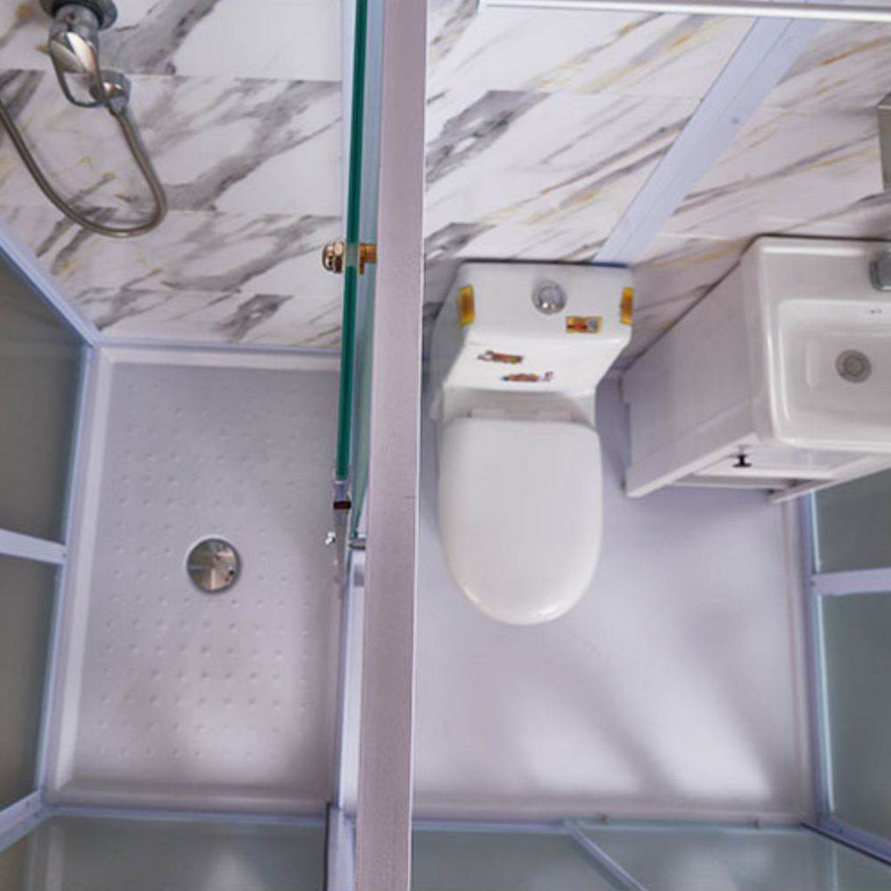 Framed White Shower Kit Corner Rectangle Frosted Shower Stall Clearhalo 'Bathroom Remodel & Bathroom Fixtures' 'Home Improvement' 'home_improvement' 'home_improvement_shower_stalls_enclosures' 'Shower Stalls & Enclosures' 'shower_stalls_enclosures' 'Showers & Bathtubs' 7242984