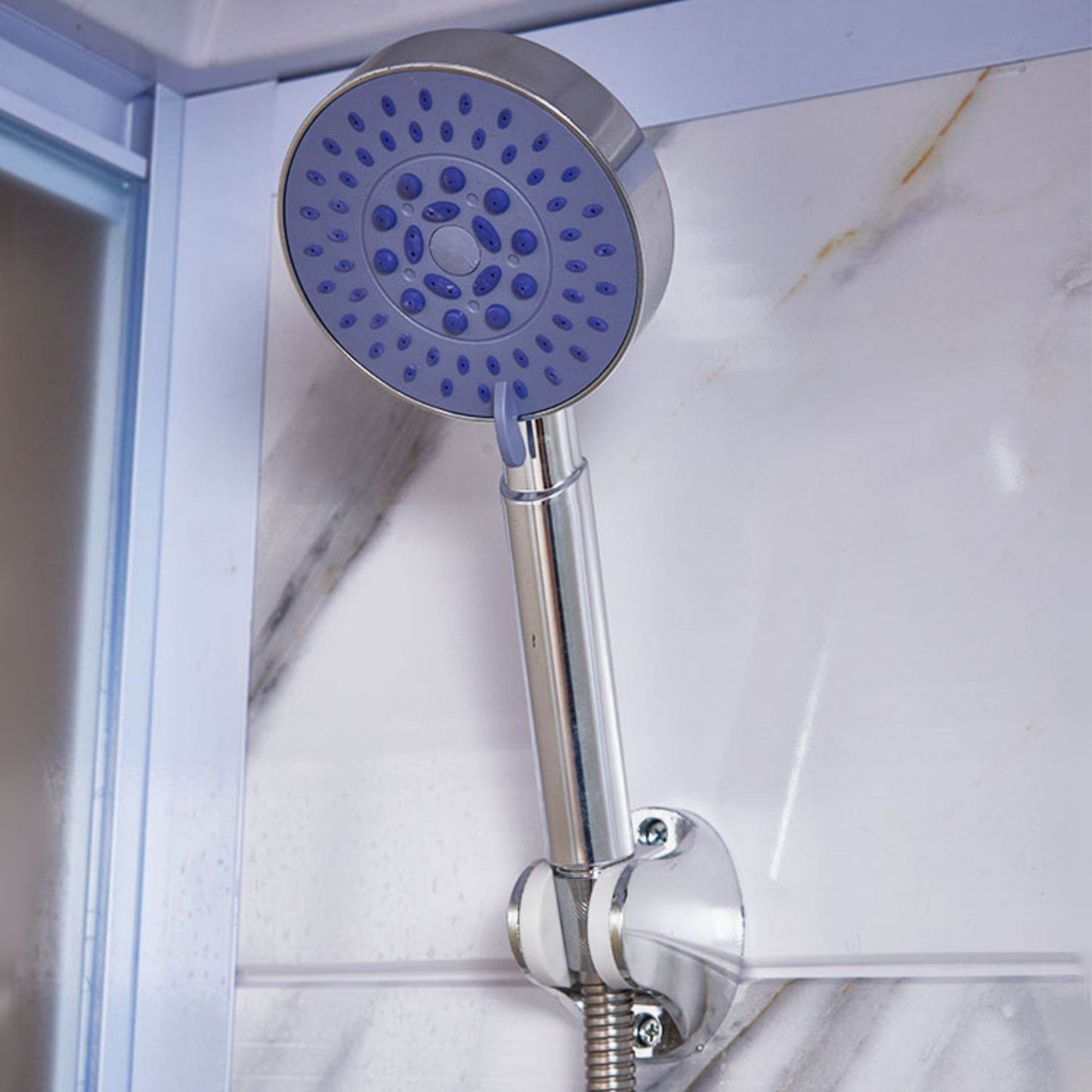 Framed White Shower Kit Corner Rectangle Frosted Shower Stall Clearhalo 'Bathroom Remodel & Bathroom Fixtures' 'Home Improvement' 'home_improvement' 'home_improvement_shower_stalls_enclosures' 'Shower Stalls & Enclosures' 'shower_stalls_enclosures' 'Showers & Bathtubs' 7242986
