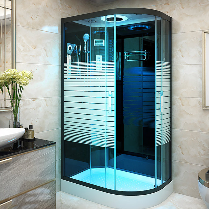 Clear Tempered Glass Shower Stall Framed Rounded Shower Stall with Base Kit Clearhalo 'Bathroom Remodel & Bathroom Fixtures' 'Home Improvement' 'home_improvement' 'home_improvement_shower_stalls_enclosures' 'Shower Stalls & Enclosures' 'shower_stalls_enclosures' 'Showers & Bathtubs' 7243040