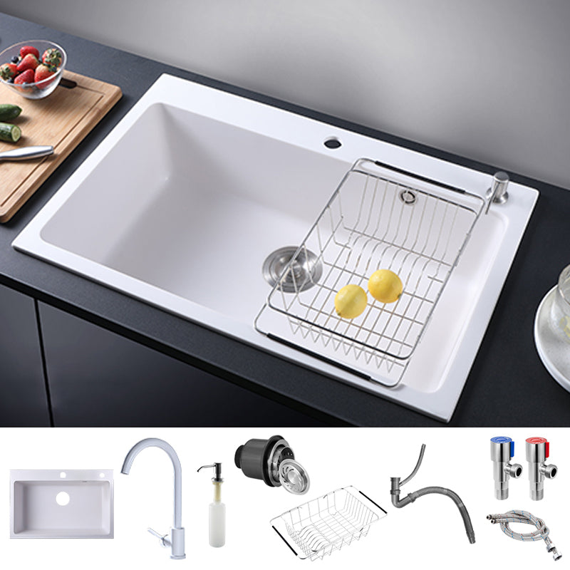 Quartz Kitchen Sink Contemporary 1-Bowl Kitchen Sink with Strainer Sink with Faucet Round Faucet Clearhalo 'Home Improvement' 'home_improvement' 'home_improvement_kitchen_sinks' 'Kitchen Remodel & Kitchen Fixtures' 'Kitchen Sinks & Faucet Components' 'Kitchen Sinks' 'kitchen_sinks' 7244594