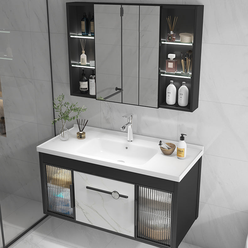 Single Sink Metal Frame Vanity Modern Black Wall Mount Rectangular Vanity Set Clearhalo 'Bathroom Remodel & Bathroom Fixtures' 'Bathroom Vanities' 'bathroom_vanities' 'Home Improvement' 'home_improvement' 'home_improvement_bathroom_vanities' 7244614
