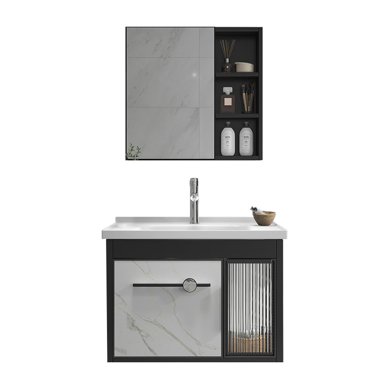 Single Sink Metal Frame Vanity Modern Black Wall Mount Rectangular Vanity Set Vanity & Faucet & Mirror Cabinet 24"L x 16"W x 17"H Clearhalo 'Bathroom Remodel & Bathroom Fixtures' 'Bathroom Vanities' 'bathroom_vanities' 'Home Improvement' 'home_improvement' 'home_improvement_bathroom_vanities' 7244615