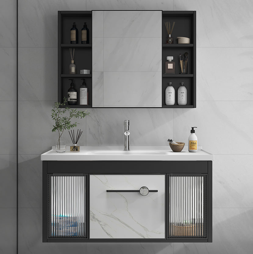 Single Sink Metal Frame Vanity Modern Black Wall Mount Rectangular Vanity Set Clearhalo 'Bathroom Remodel & Bathroom Fixtures' 'Bathroom Vanities' 'bathroom_vanities' 'Home Improvement' 'home_improvement' 'home_improvement_bathroom_vanities' 7244616