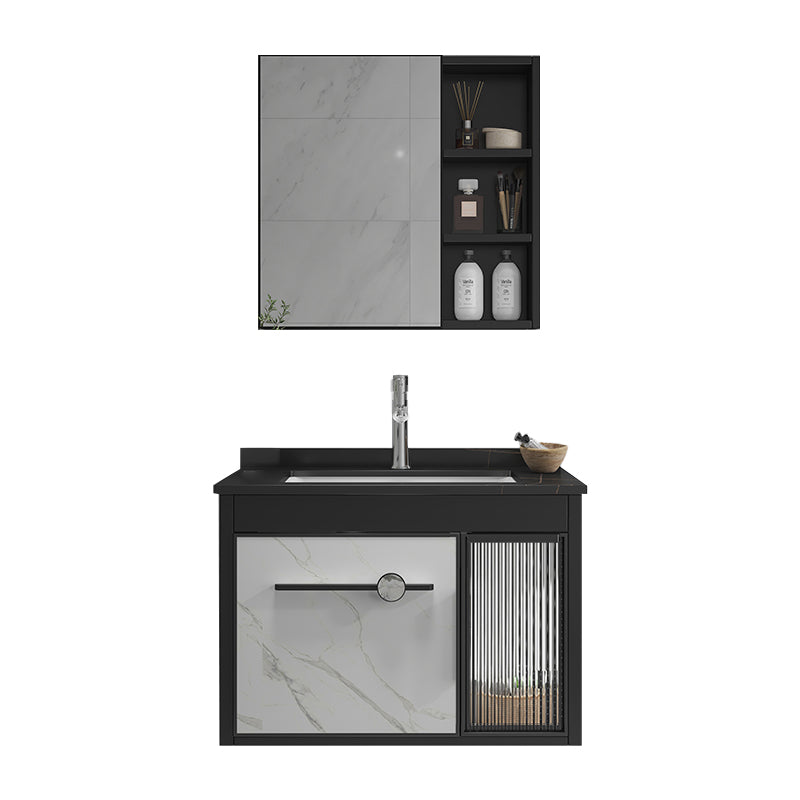 Single Sink Metal Frame Vanity Modern Black Wall Mount Rectangular Vanity Set Vanity & Faucet & Mirror Cabinet 24"L x 19"W x 17"H Clearhalo 'Bathroom Remodel & Bathroom Fixtures' 'Bathroom Vanities' 'bathroom_vanities' 'Home Improvement' 'home_improvement' 'home_improvement_bathroom_vanities' 7244617