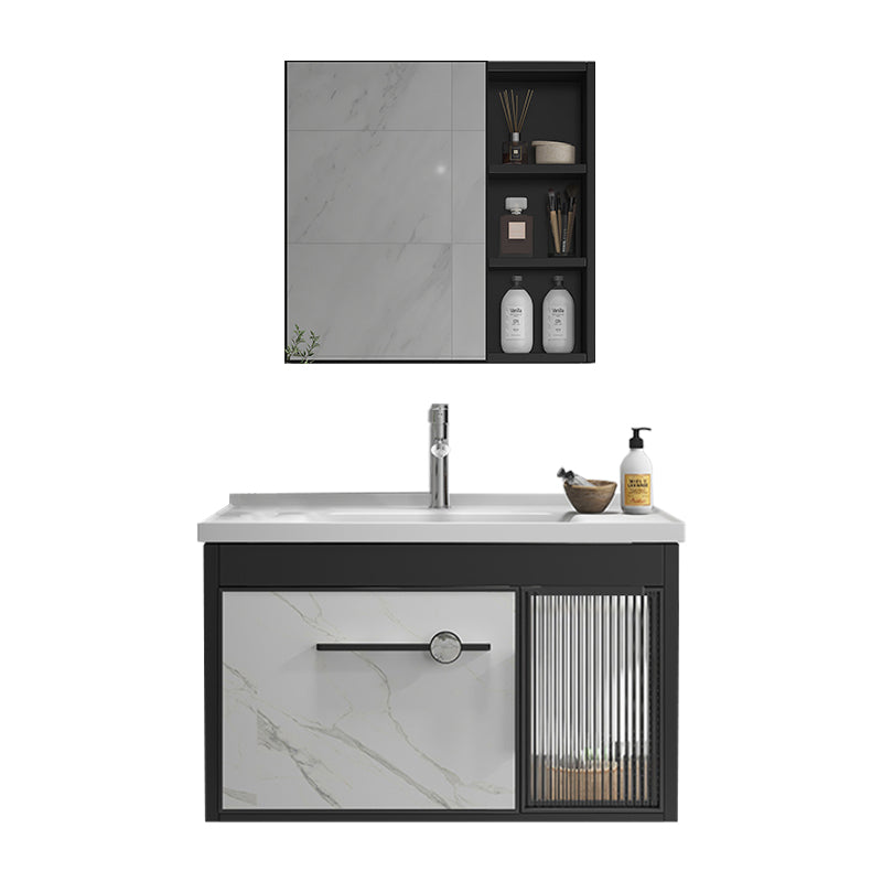Single Sink Metal Frame Vanity Modern Black Wall Mount Rectangular Vanity Set Vanity & Faucet & Mirror Cabinet Clearhalo 'Bathroom Remodel & Bathroom Fixtures' 'Bathroom Vanities' 'bathroom_vanities' 'Home Improvement' 'home_improvement' 'home_improvement_bathroom_vanities' 7244619