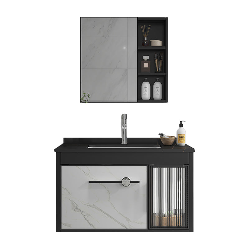 Single Sink Metal Frame Vanity Modern Black Wall Mount Rectangular Vanity Set Vanity & Faucet & Mirror Cabinet Clearhalo 'Bathroom Remodel & Bathroom Fixtures' 'Bathroom Vanities' 'bathroom_vanities' 'Home Improvement' 'home_improvement' 'home_improvement_bathroom_vanities' 7244621