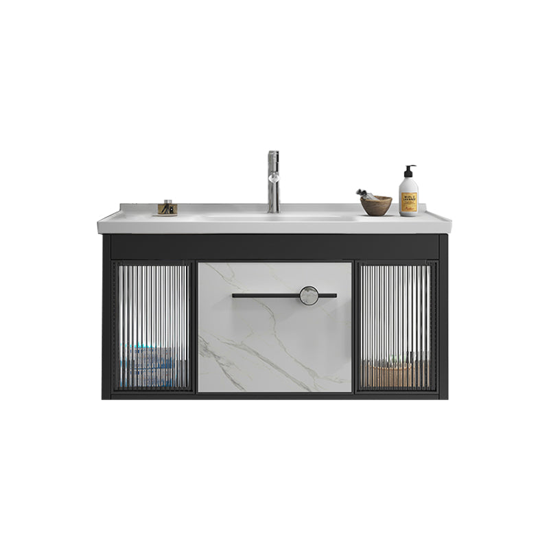 Single Sink Metal Frame Vanity Modern Black Wall Mount Rectangular Vanity Set Vanity & Faucet Clearhalo 'Bathroom Remodel & Bathroom Fixtures' 'Bathroom Vanities' 'bathroom_vanities' 'Home Improvement' 'home_improvement' 'home_improvement_bathroom_vanities' 7244633